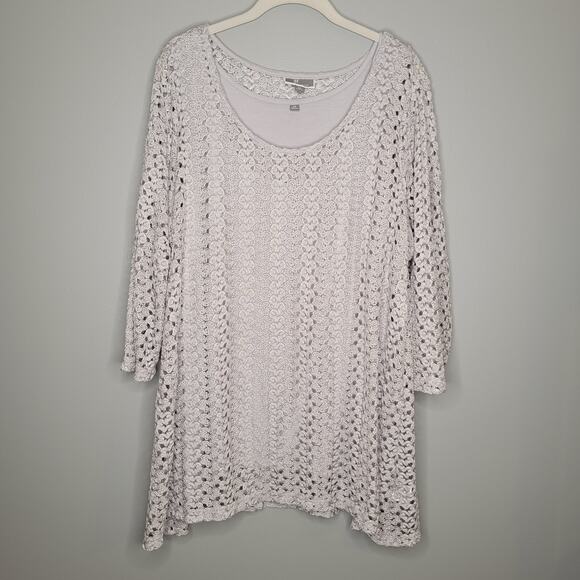 JM Collection Layered Top Women's Size 2X Silver Gray Open Knit Neutral Coastal - Picture 2 of 11